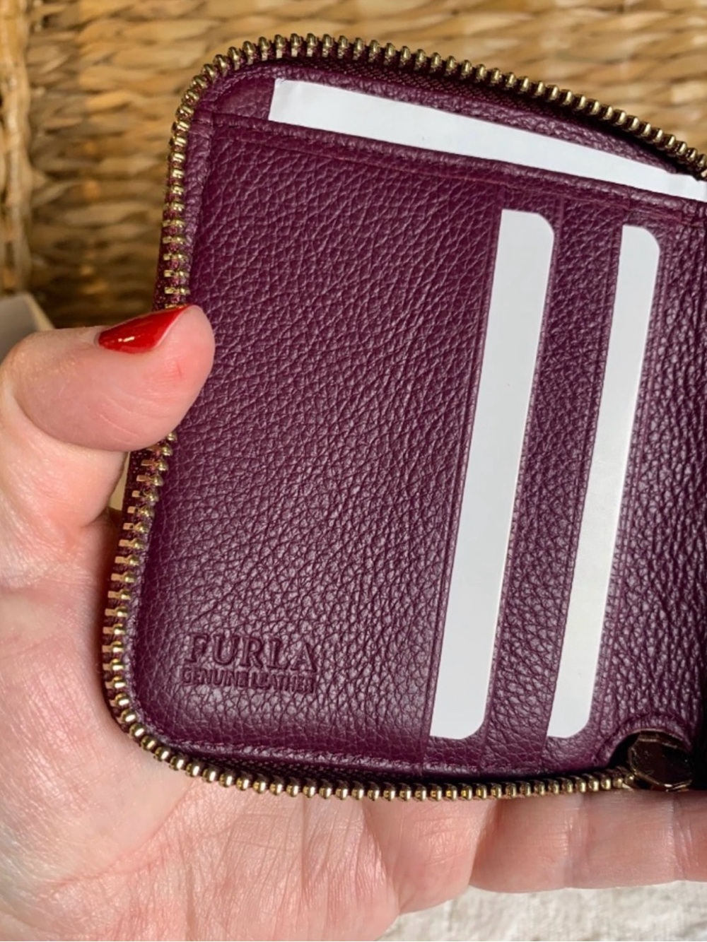 Furla Plum Zip-Around Pebbled Leather Wallet with Gold Logo Burgundy - Picture 5 of 5